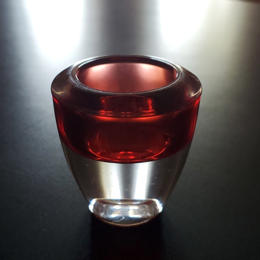 Hand-blown glass votive candle holder red clear